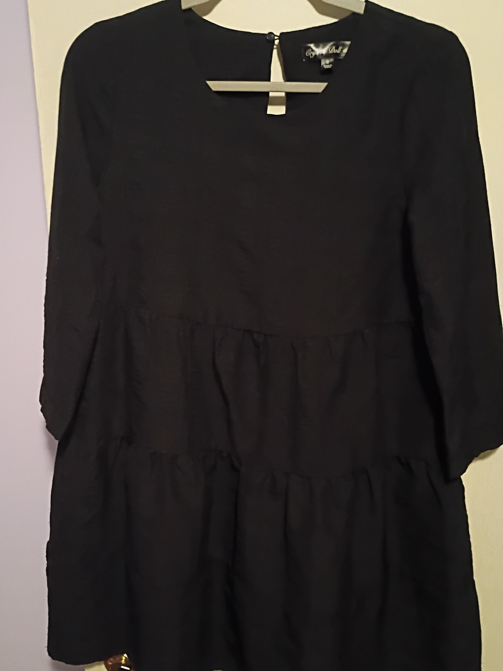 Crystal Doll Black Tiered Long Sleeve Mini Dress - Open Back Keyhole Small